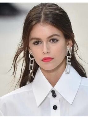 CHANEL Gold Crystal Logo Drop Earrings